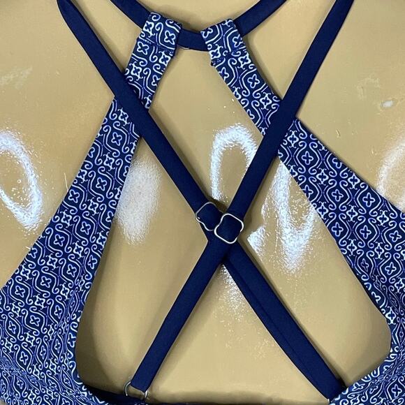 Athleta Tangier High Neck Bikini Top Cross Straps Back Dress Blue Size 36B 36C - Picture 4 of 9